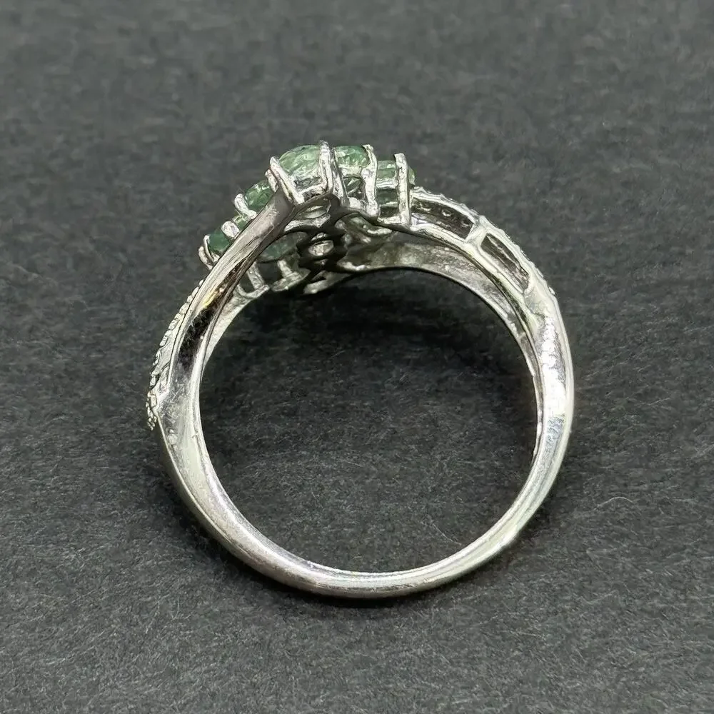 Signed STS 925 Sterling Silver Green Amethyst Prasiolite Cluster Ring Size 8